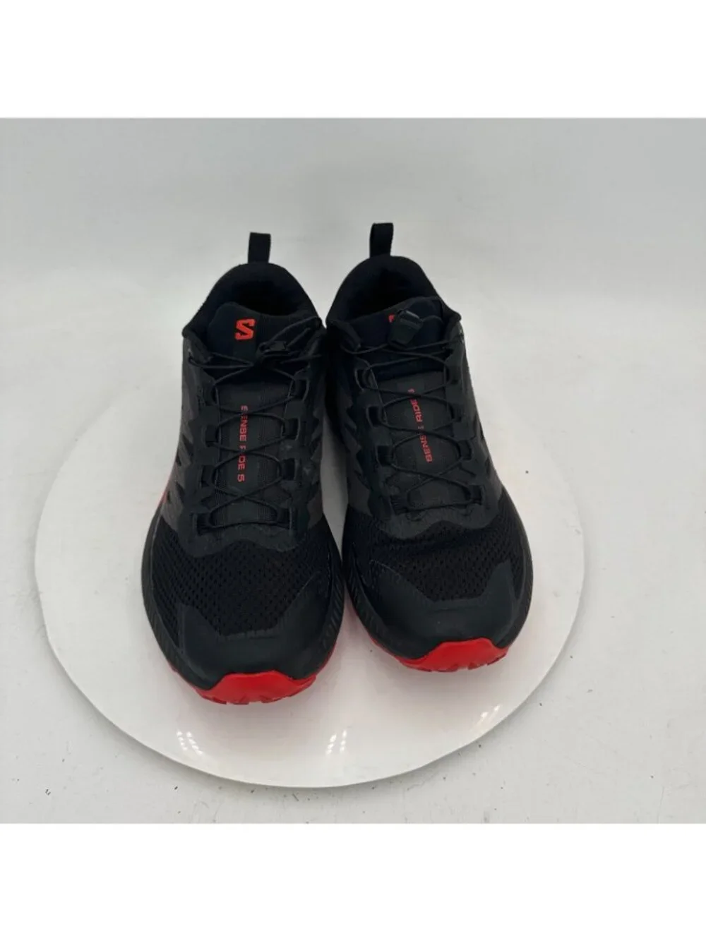 Salomon Sense Ride 5 Men Size 7 Black Red Drawstring Trail Running Shoes